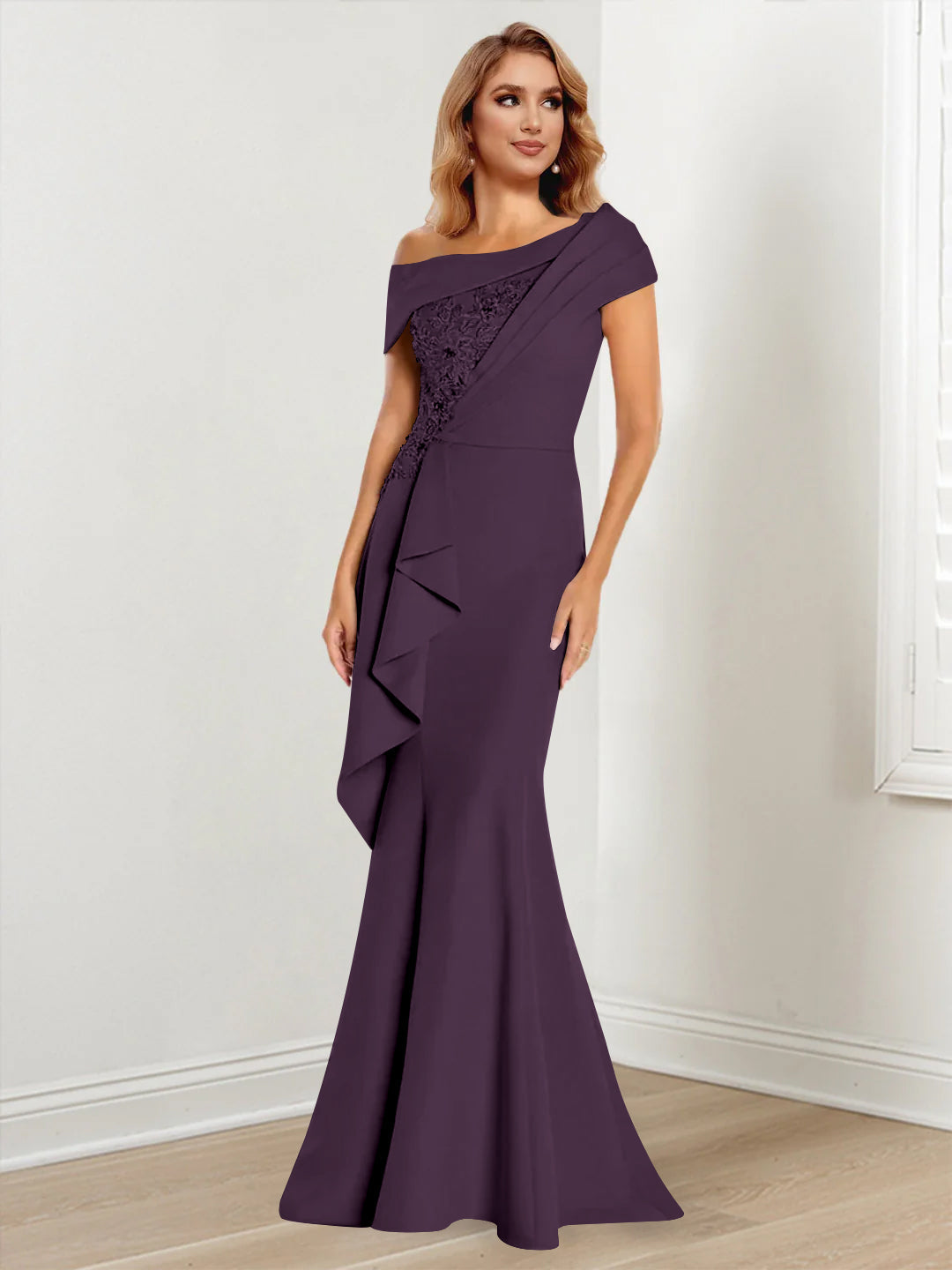 Trumpet/Mermaid One-Shoulder Long Sleeves Mother of the Bride Dresses With Lace