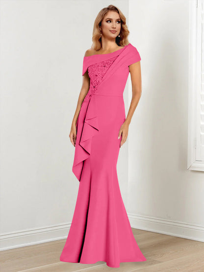 Trumpet/Mermaid One-Shoulder Long Sleeves Mother of the Bride Dresses With Lace