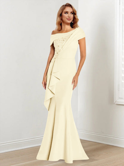 Trumpet/Mermaid One-Shoulder Long Sleeves Mother of the Bride Dresses With Lace