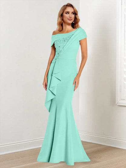 Trumpet/Mermaid One-Shoulder Long Sleeves Mother of the Bride Dresses With Lace