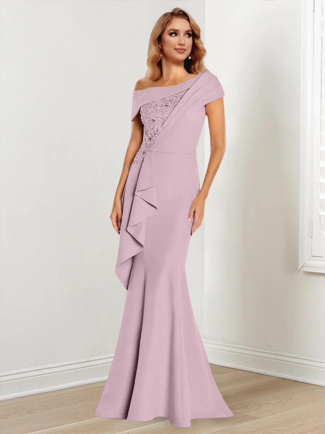 Trumpet/Mermaid One-Shoulder Long Sleeves Mother of the Bride Dresses With Lace