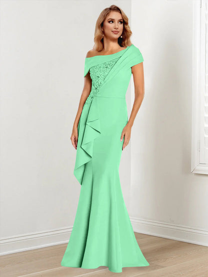 Trumpet/Mermaid One-Shoulder Long Sleeves Mother of the Bride Dresses With Lace