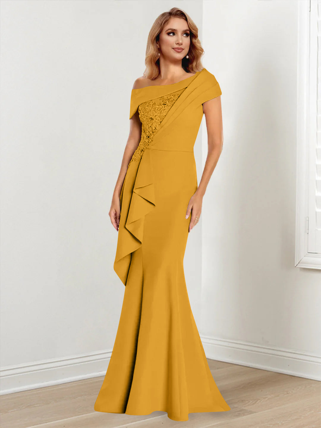 Trumpet/Mermaid One-Shoulder Long Sleeves Mother of the Bride Dresses With Lace