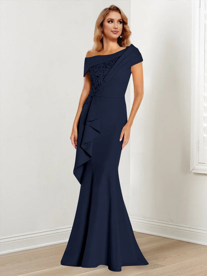 Trumpet/Mermaid One-Shoulder Long Sleeves Mother of the Bride Dresses With Lace