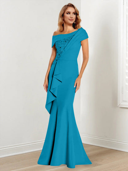 Trumpet/Mermaid One-Shoulder Long Sleeves Mother of the Bride Dresses With Lace