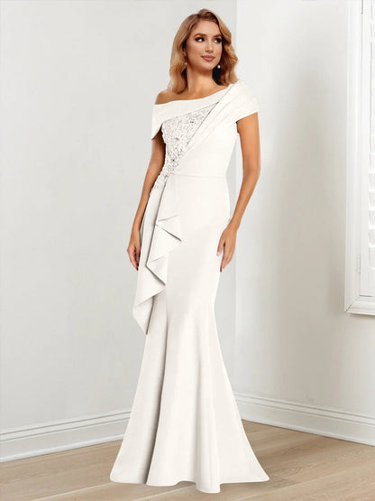 Trumpet/Mermaid One-Shoulder Long Sleeves Mother of the Bride Dresses With Lace