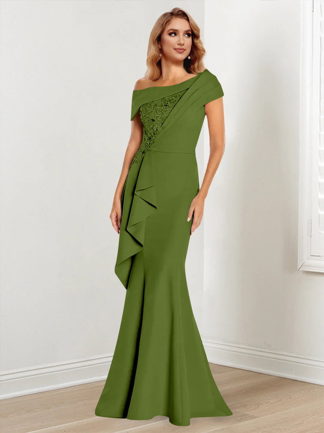 Trumpet/Mermaid One-Shoulder Long Sleeves Mother of the Bride Dresses With Lace