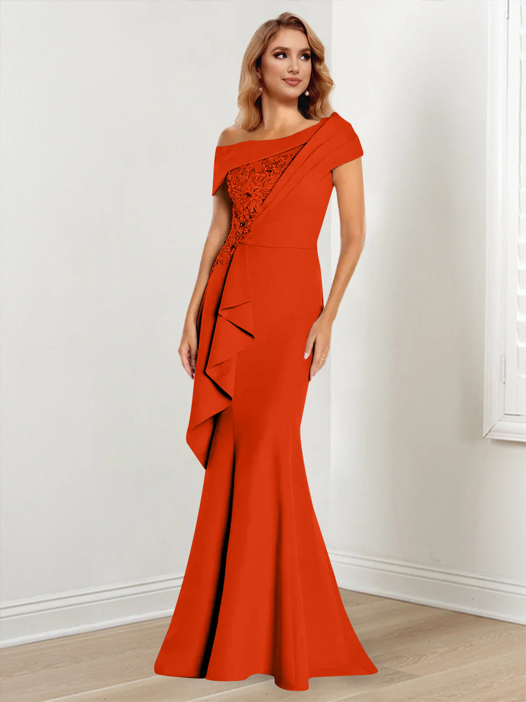 Trumpet/Mermaid One-Shoulder Long Sleeves Mother of the Bride Dresses With Lace