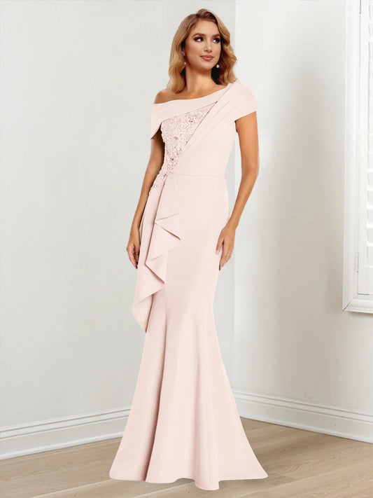 Trumpet/Mermaid One-Shoulder Long Sleeves Mother of the Bride Dresses With Lace