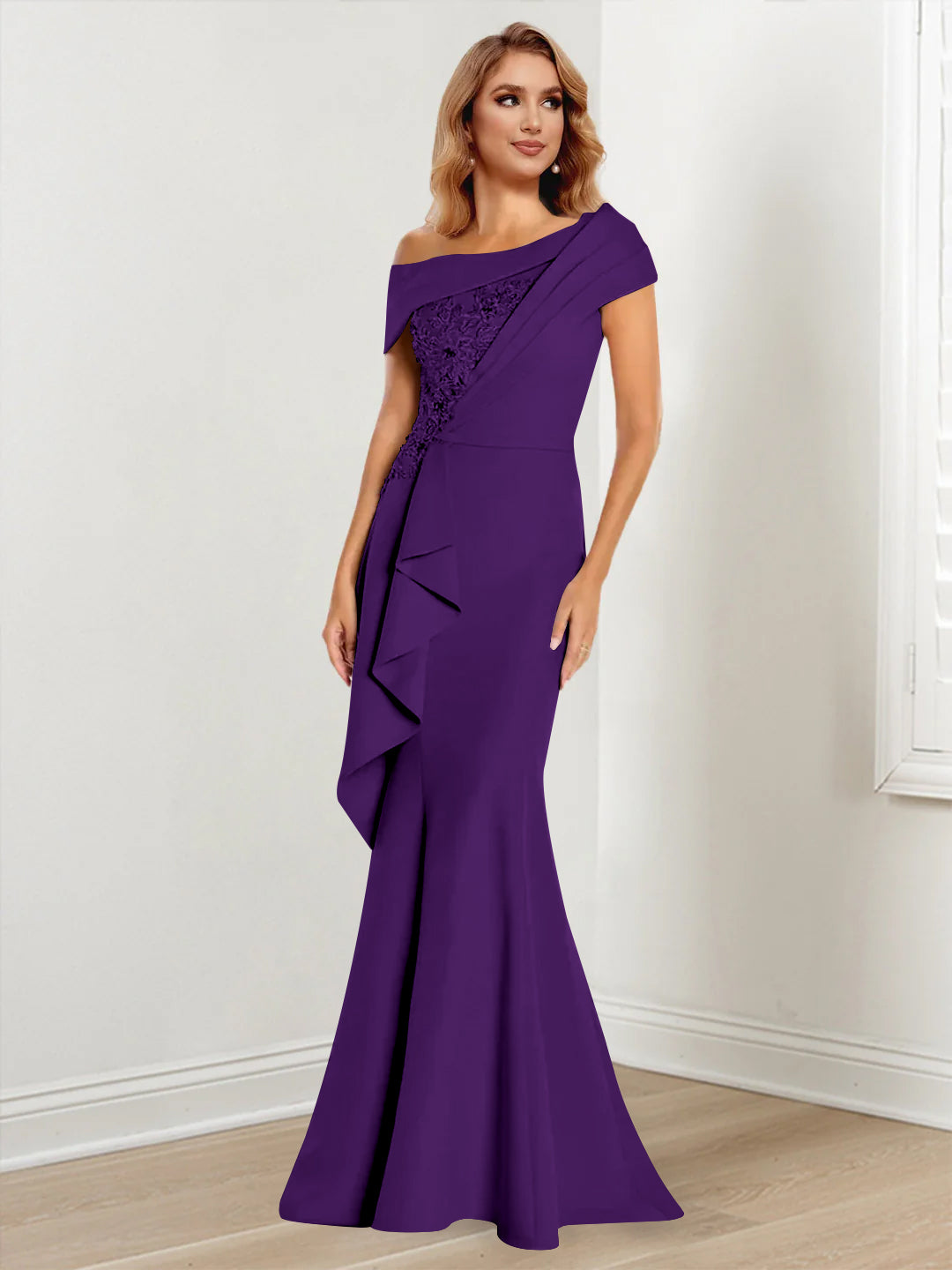 Trumpet/Mermaid One-Shoulder Long Sleeves Mother of the Bride Dresses With Lace