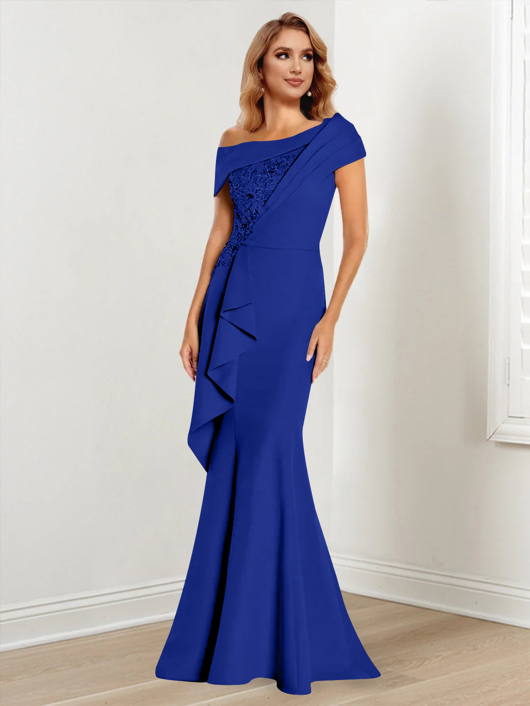 Trumpet/Mermaid One-Shoulder Long Sleeves Mother of the Bride Dresses With Lace