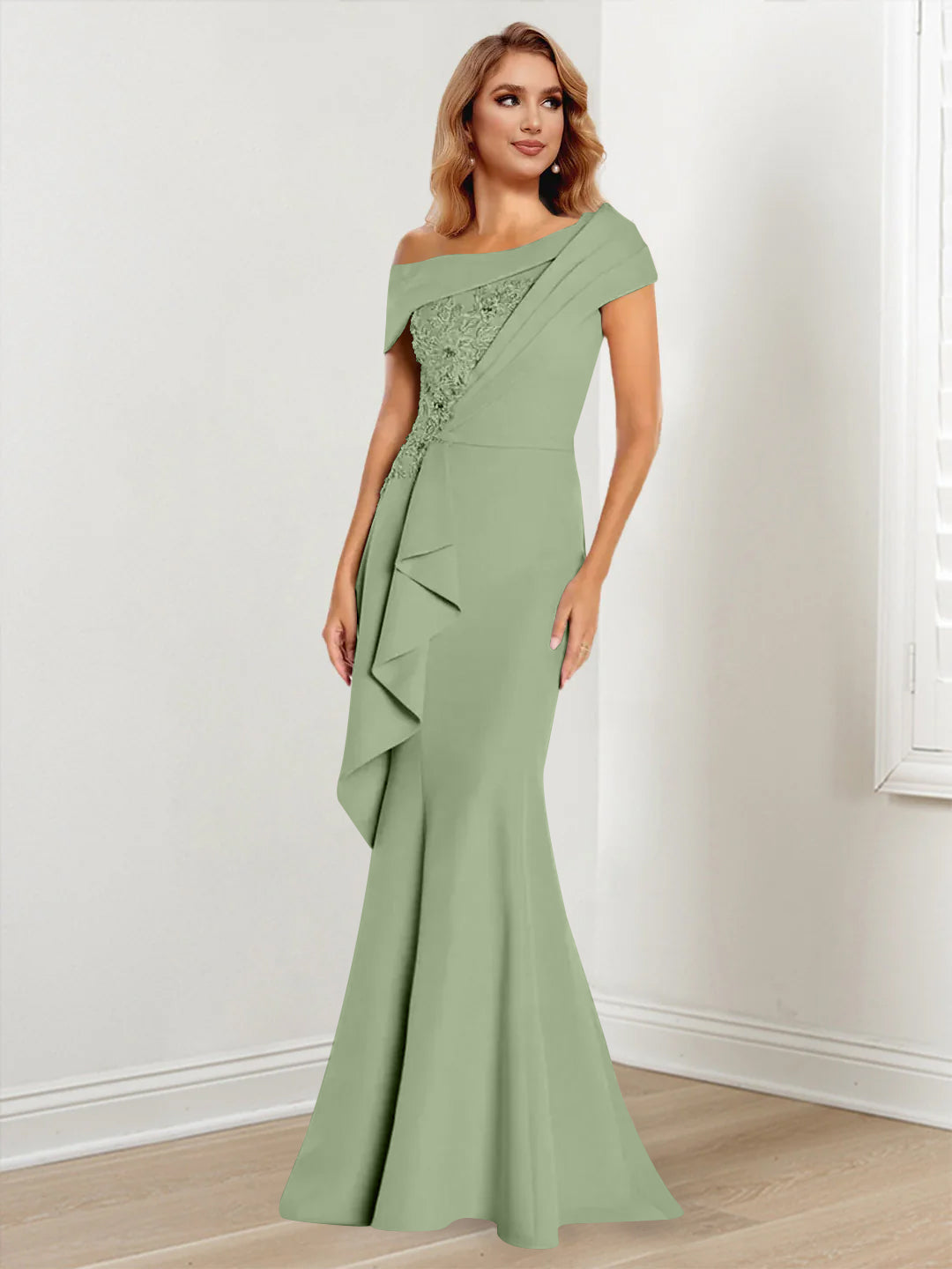 Trumpet/Mermaid One-Shoulder Long Sleeves Mother of the Bride Dresses With Lace