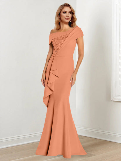 Trumpet/Mermaid One-Shoulder Long Sleeves Mother of the Bride Dresses With Lace