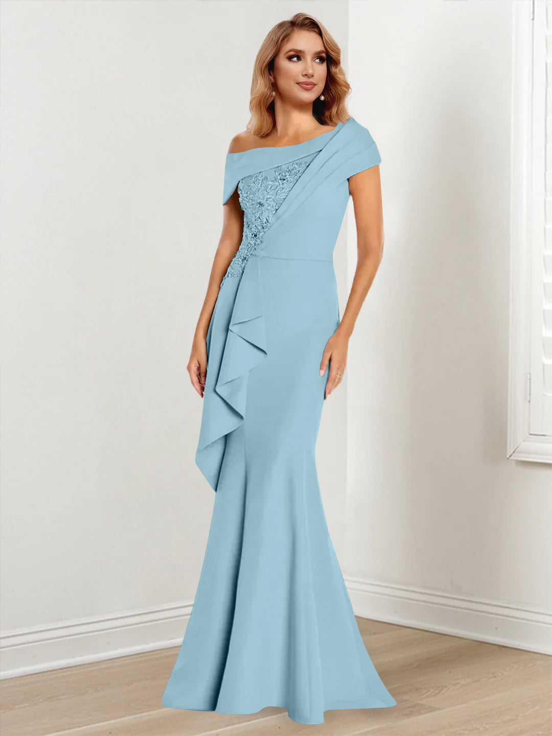 Trumpet/Mermaid One-Shoulder Long Sleeves Mother of the Bride Dresses With Lace