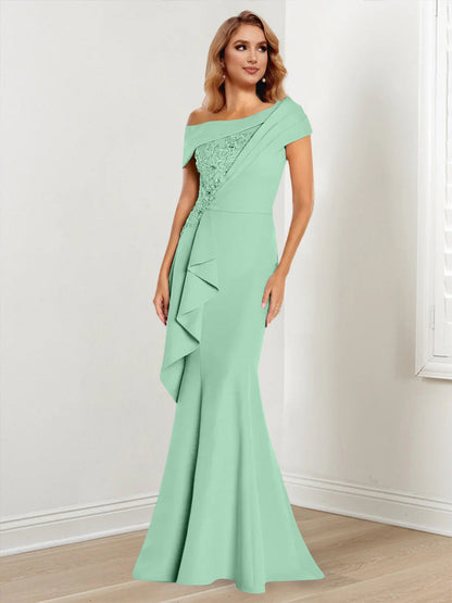 Trumpet/Mermaid One-Shoulder Long Sleeves Mother of the Bride Dresses With Lace