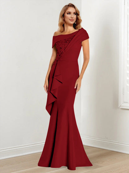 Trumpet/Mermaid One-Shoulder Long Sleeves Mother of the Bride Dresses With Lace