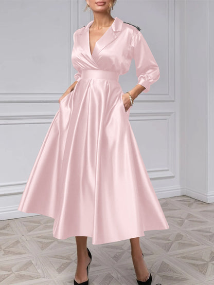A-Line/Princess V-Neck 3/4 Sleeves Mother Of The Bride Dresses With Beading
