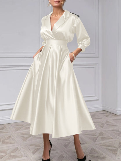 A-Line/Princess V-Neck 3/4 Sleeves Mother Of The Bride Dresses With Beading
