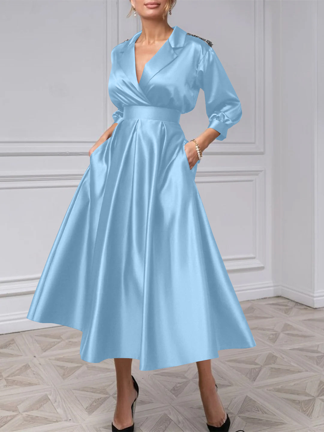 A-Line/Princess V-Neck 3/4 Sleeves Mother Of The Bride Dresses With Beading
