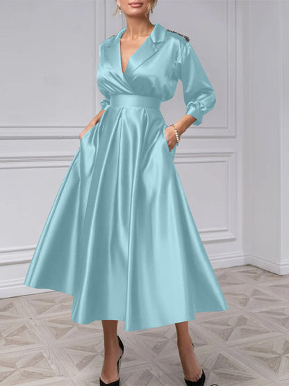A-Line/Princess V-Neck 3/4 Sleeves Mother Of The Bride Dresses With Beading