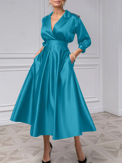 A-Line/Princess V-Neck 3/4 Sleeves Mother Of The Bride Dresses With Beading