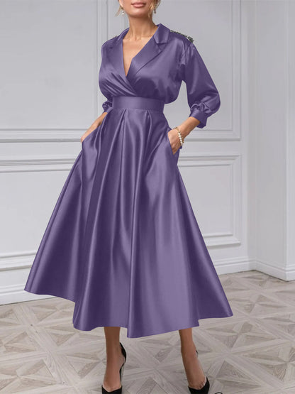 A-Line/Princess V-Neck 3/4 Sleeves Mother Of The Bride Dresses With Beading