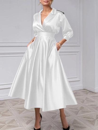 A-Line/Princess V-Neck 3/4 Sleeves Mother Of The Bride Dresses With Beading