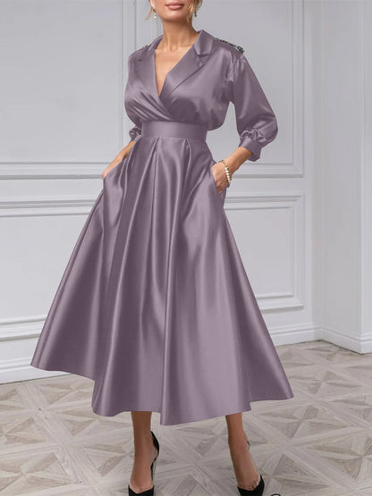 A-Line/Princess V-Neck 3/4 Sleeves Mother Of The Bride Dresses With Beading