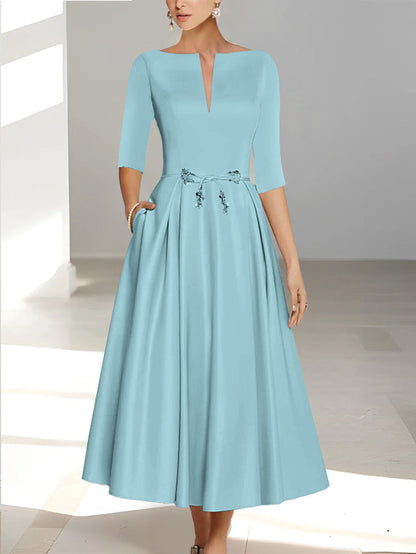A-Line/Princess Half Sleeves Ankle Length Mother Of The Bride Dresses  & Groom With Pockets