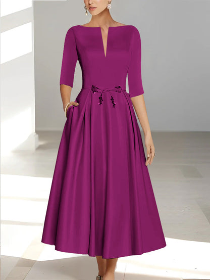 A-Line/Princess Half Sleeves Ankle Length Mother Of The Bride Dresses  & Groom With Pockets