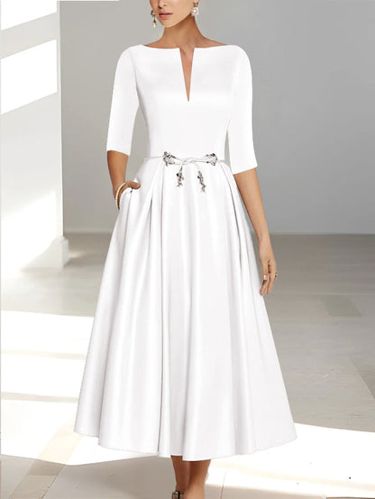 A-Line/Princess Half Sleeves Ankle Length Mother Of The Bride Dresses  & Groom With Pockets