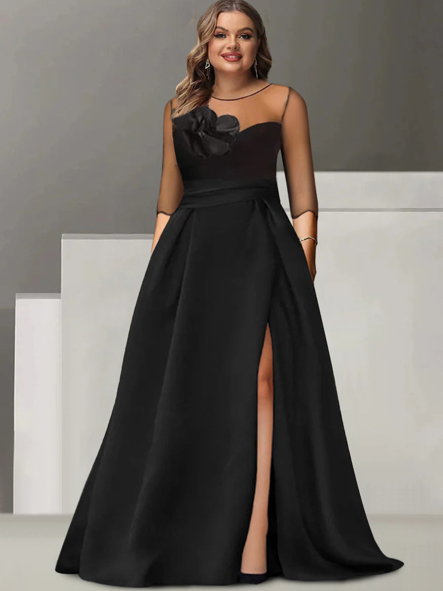 A-Line/Princess Sweetheart 3/4 Sleeves Mother Of The Bride Dresses With Lace Flower & High Split