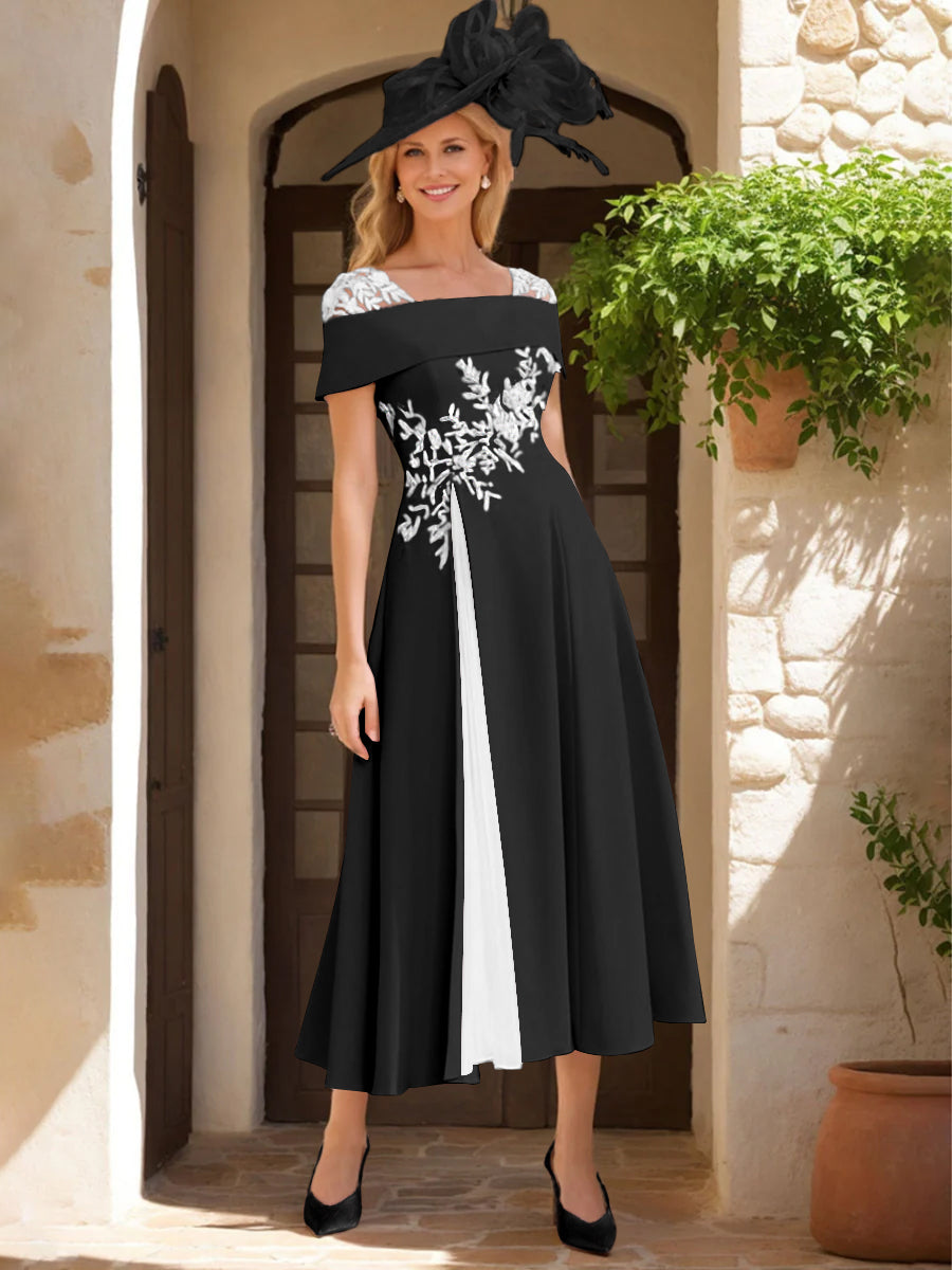 A-Line/Princess Square Neck Short Sleeves Mother of the Bride Dresses with Ruffles & Appliques