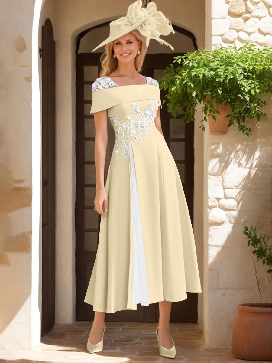 A-Line/Princess Square Neck Short Sleeves Mother of the Bride Dresses with Ruffles & Appliques