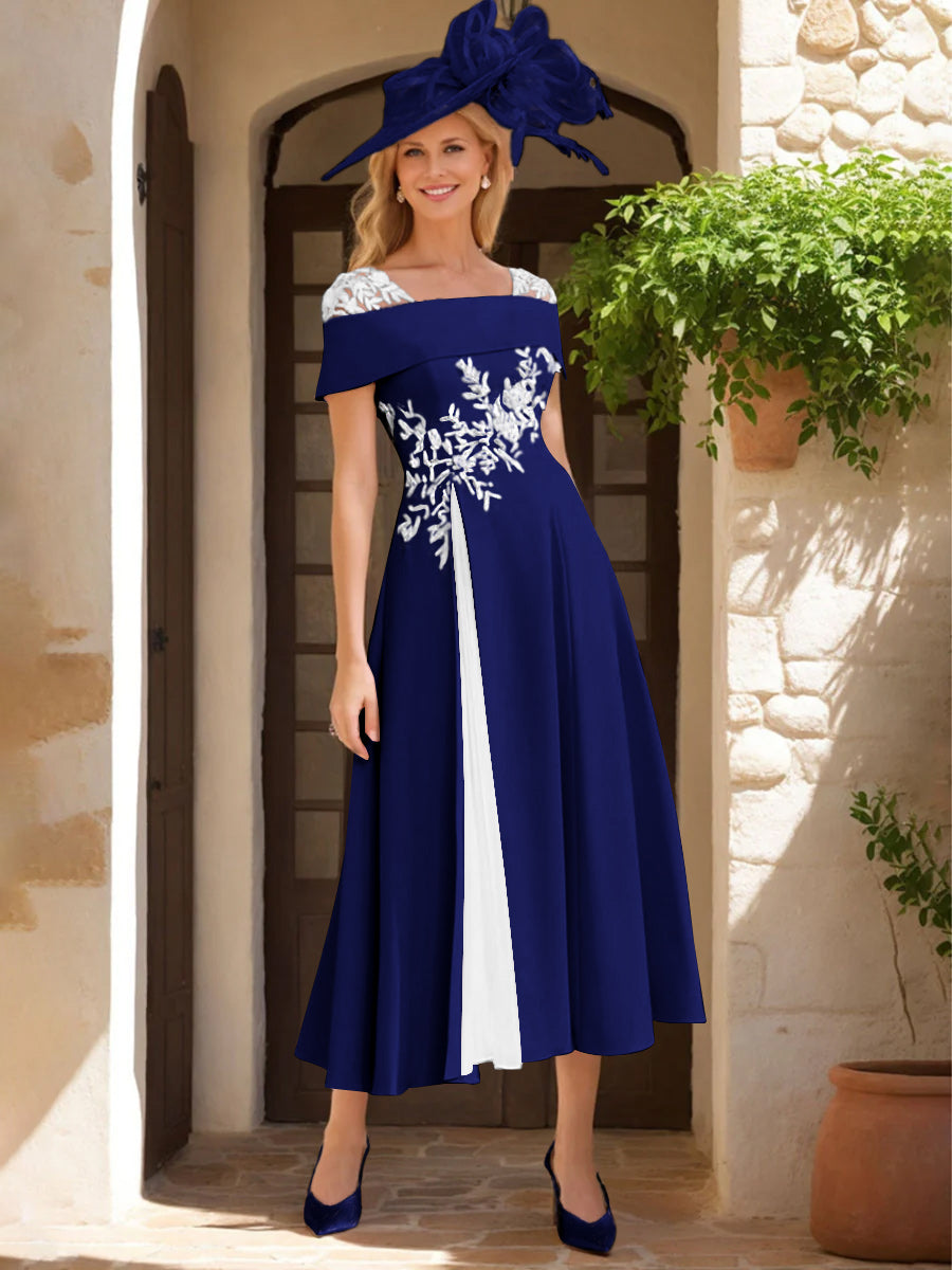 A-Line/Princess Square Neck Short Sleeves Mother of the Bride Dresses with Ruffles & Appliques