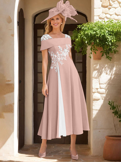 A-Line/Princess Square Neck Short Sleeves Mother of the Bride Dresses with Ruffles & Appliques