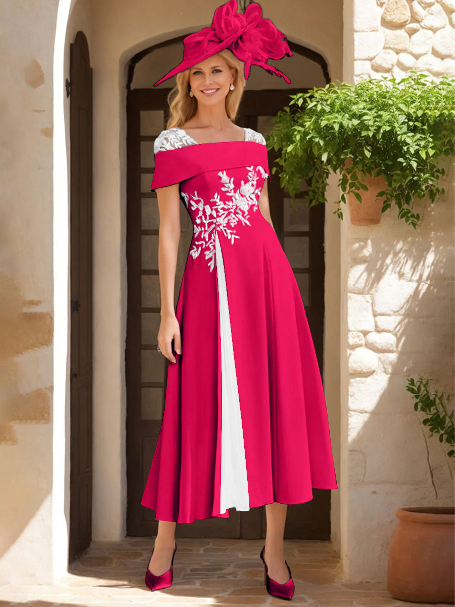 A-Line/Princess Square Neck Short Sleeves Mother of the Bride Dresses with Ruffles & Appliques