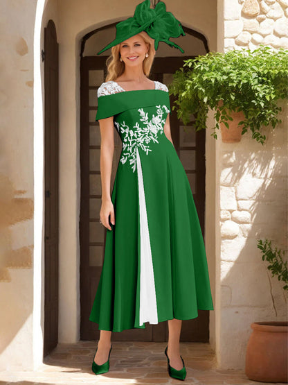 A-Line/Princess Square Neck Short Sleeves Mother of the Bride Dresses with Ruffles & Appliques