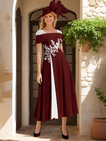 A-Line/Princess Square Neck Short Sleeves Mother of the Bride Dresses with Ruffles & Appliques
