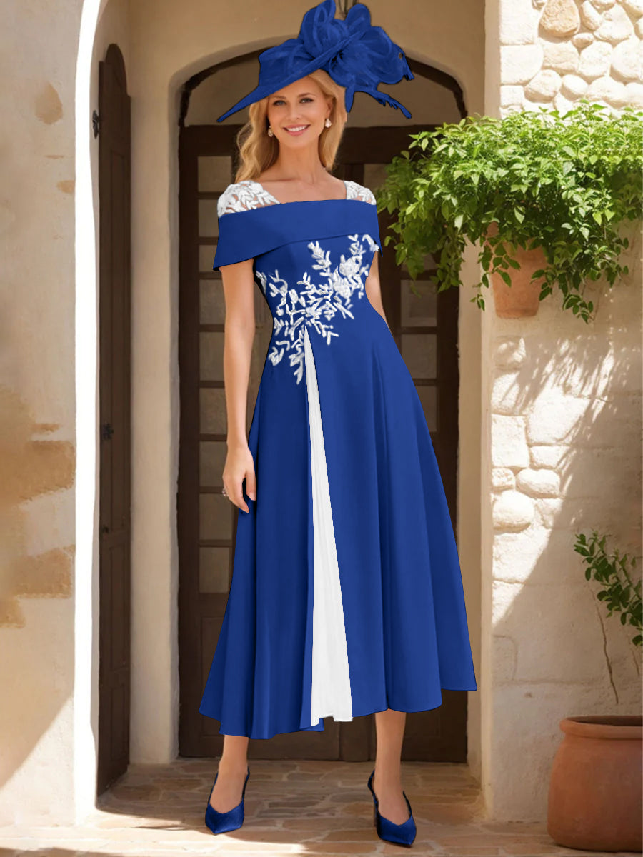 A-Line/Princess Square Neck Short Sleeves Mother of the Bride Dresses with Ruffles & Appliques