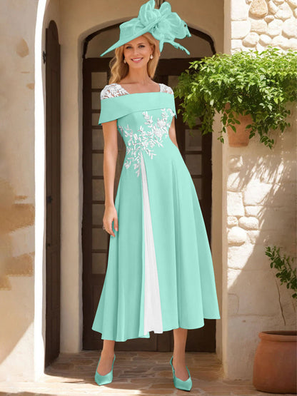 A-Line/Princess Square Neck Short Sleeves Mother of the Bride Dresses with Ruffles & Appliques