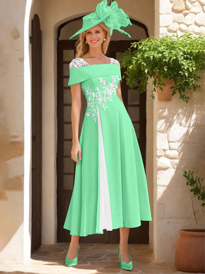 A-Line/Princess Square Neck Short Sleeves Mother of the Bride Dresses with Ruffles & Appliques