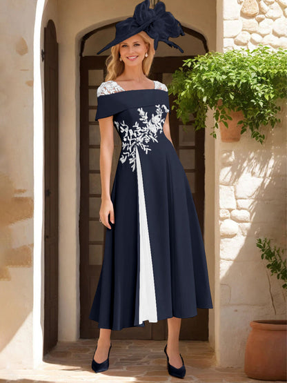 A-Line/Princess Square Neck Short Sleeves Mother of the Bride Dresses with Ruffles & Appliques
