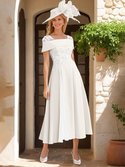 A-Line/Princess Square Neck Short Sleeves Mother of the Bride Dresses with Ruffles & Appliques