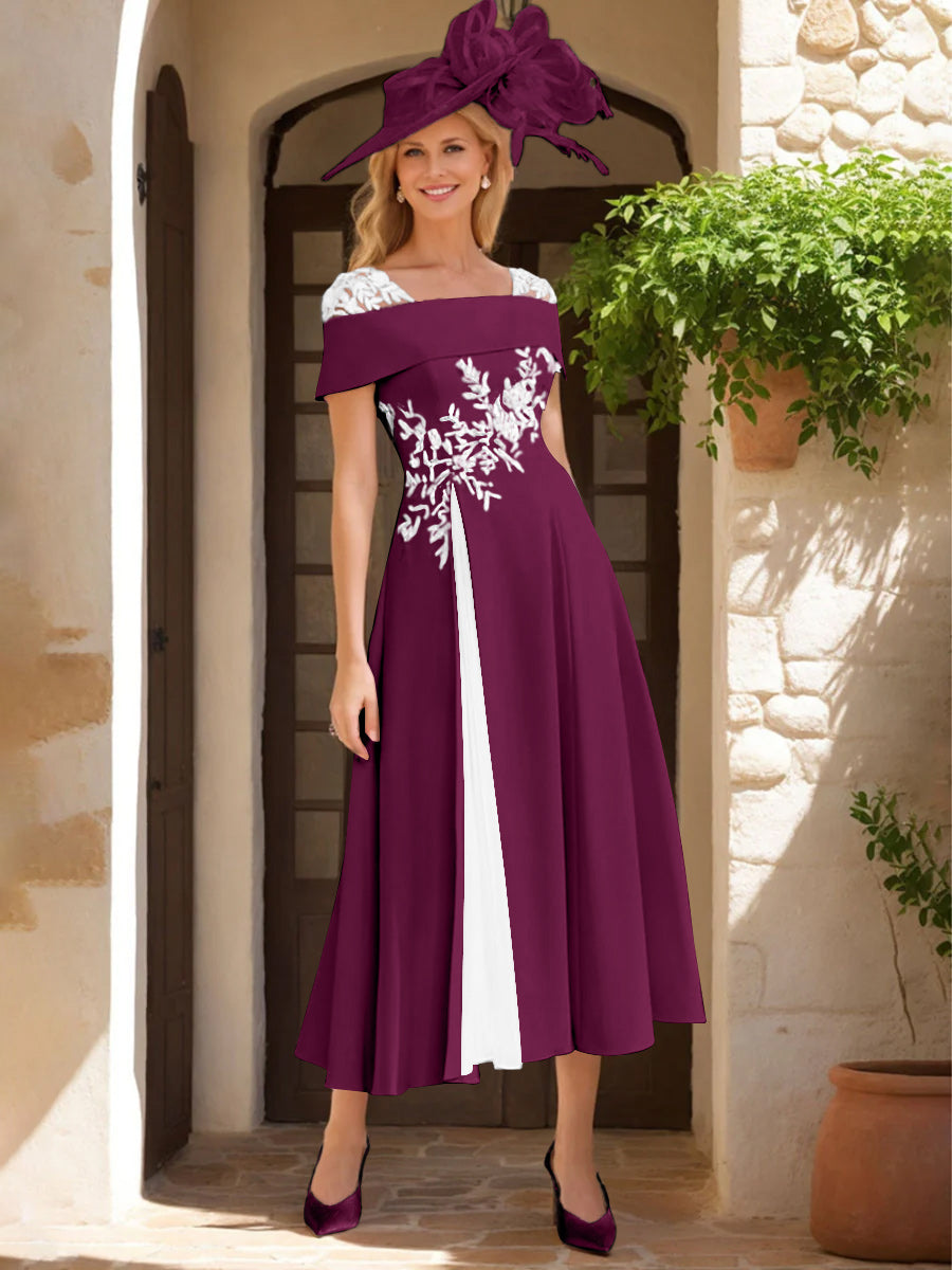 A-Line/Princess Square Neck Short Sleeves Mother of the Bride Dresses with Ruffles & Appliques