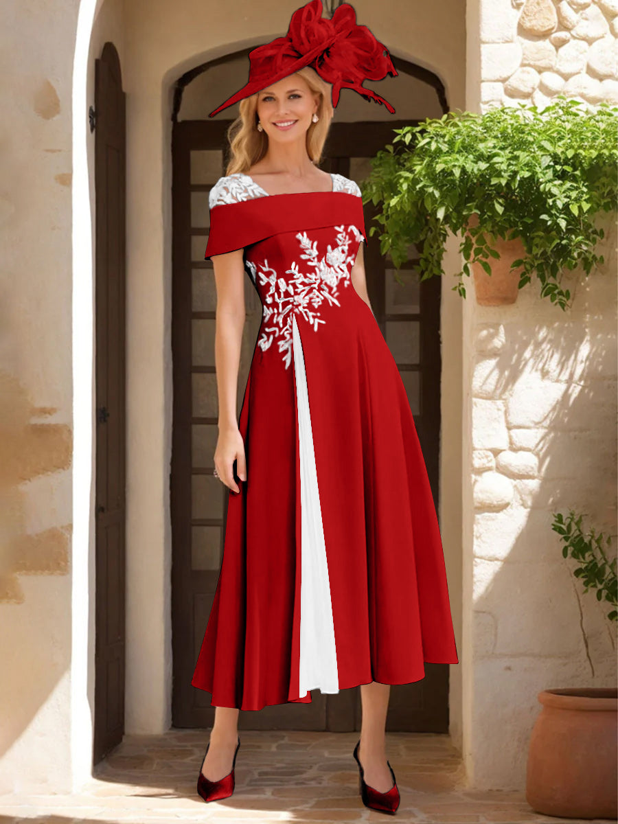 A-Line/Princess Square Neck Short Sleeves Mother of the Bride Dresses with Ruffles & Appliques