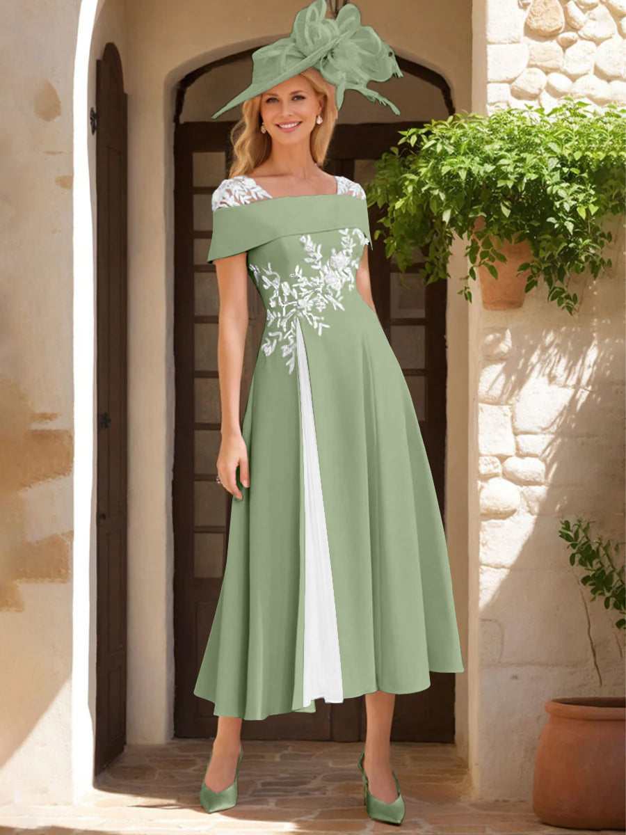A-Line/Princess Square Neck Short Sleeves Mother of the Bride Dresses with Ruffles & Appliques