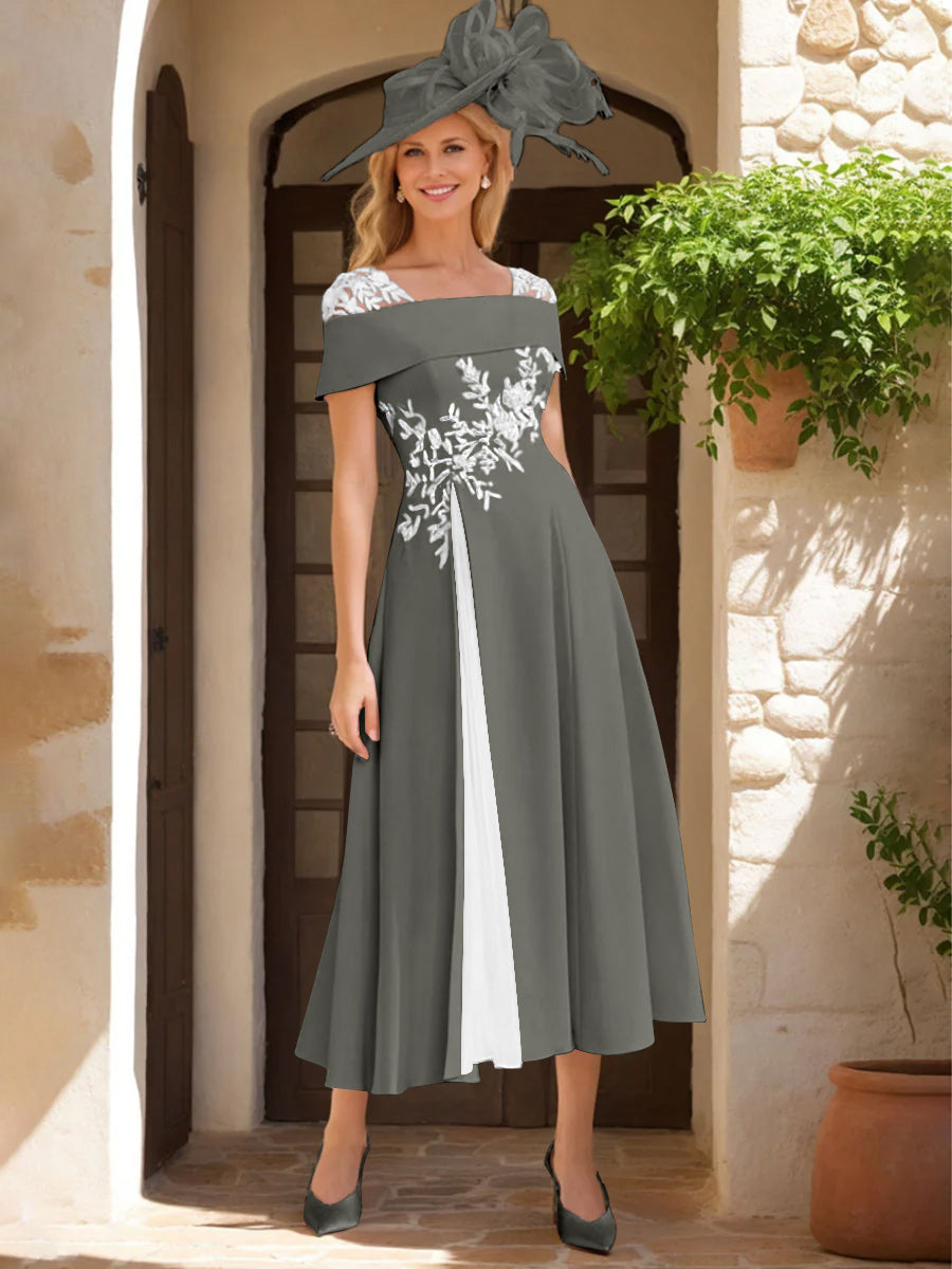 A-Line/Princess Square Neck Short Sleeves Mother of the Bride Dresses with Ruffles & Appliques