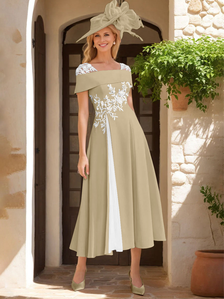 A-Line/Princess Square Neck Short Sleeves Mother of the Bride Dresses with Ruffles & Appliques