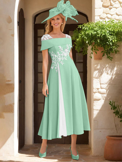 A-Line/Princess Square Neck Short Sleeves Mother of the Bride Dresses with Ruffles & Appliques